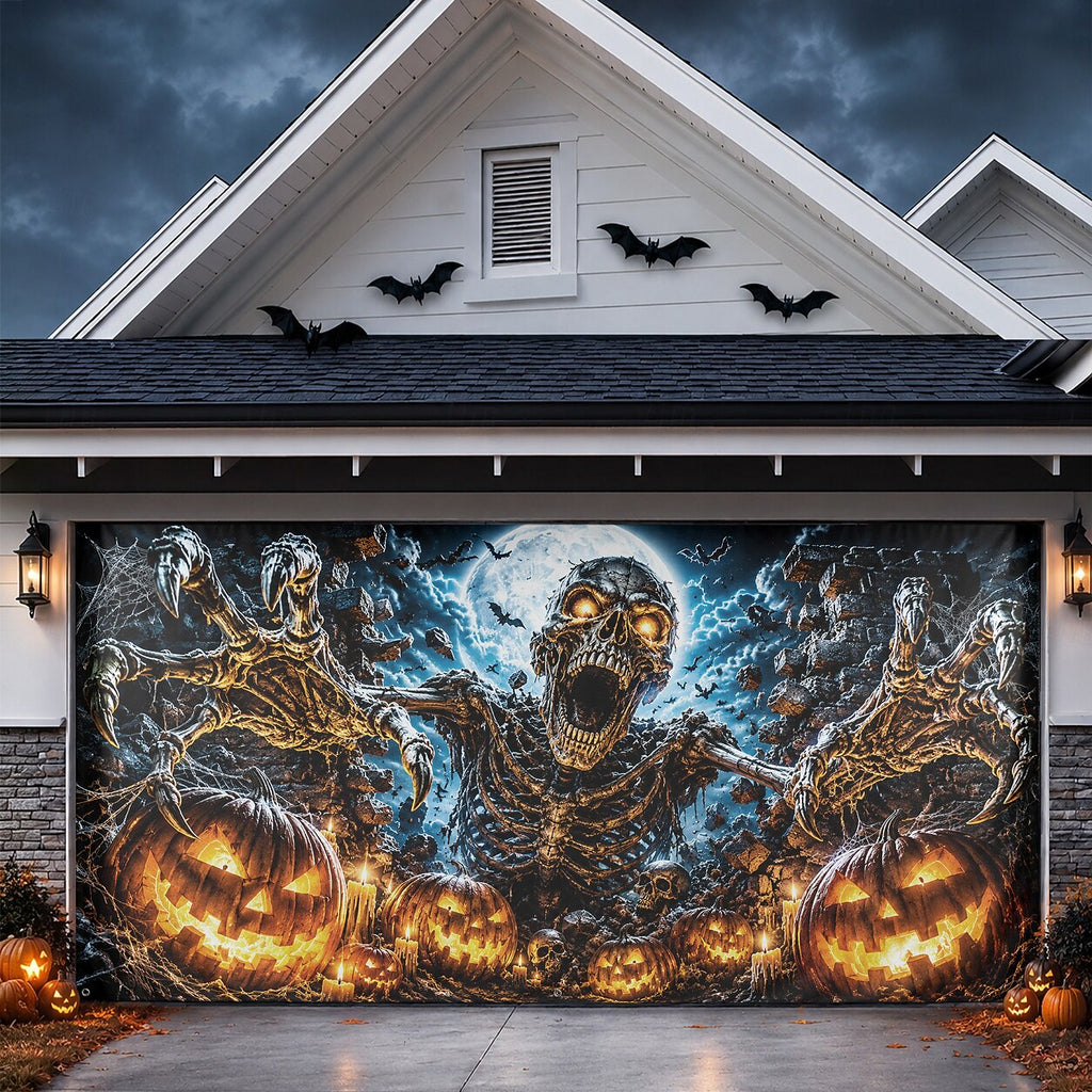 Halloween Flaming Skeleton Garage Door Cover