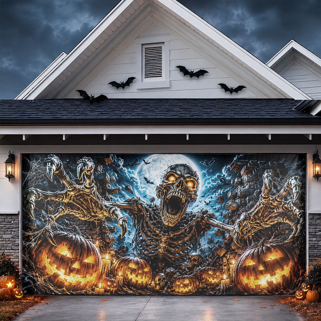 Halloween Flaming Skeleton Garage Door Cover