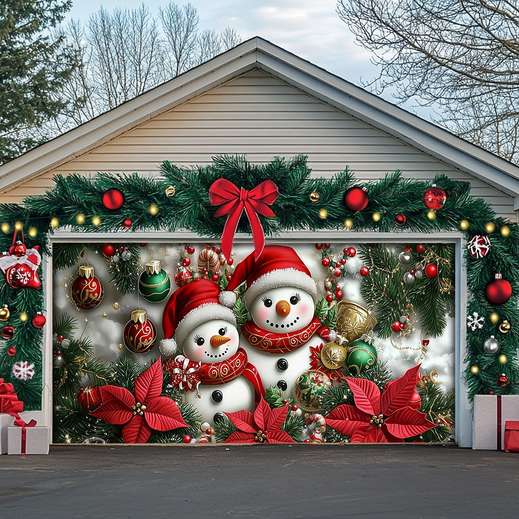 Santa Snowman & Rudolph Garage Door Cover