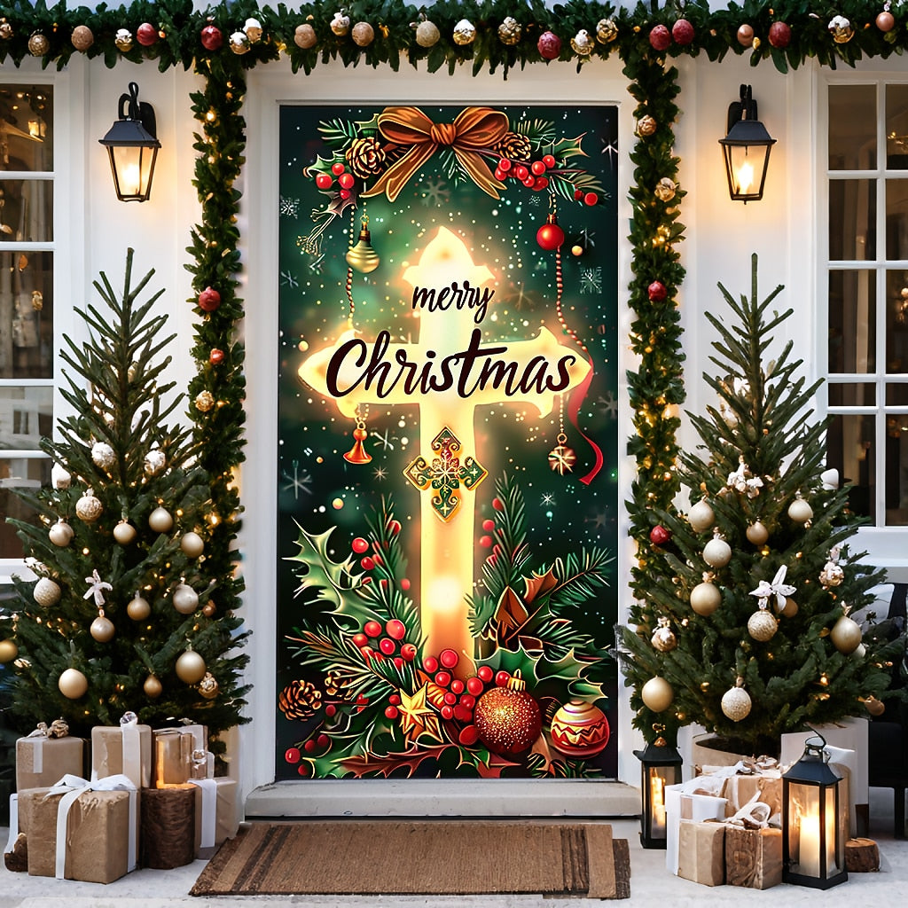 Cross Nativity Scene Christmas Door Cover