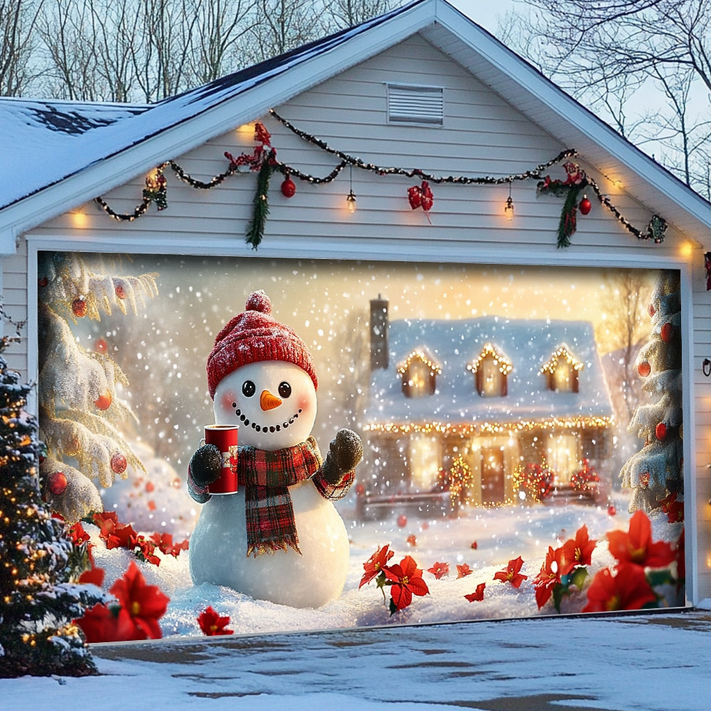 Snowman Christmas Garage Door Cover