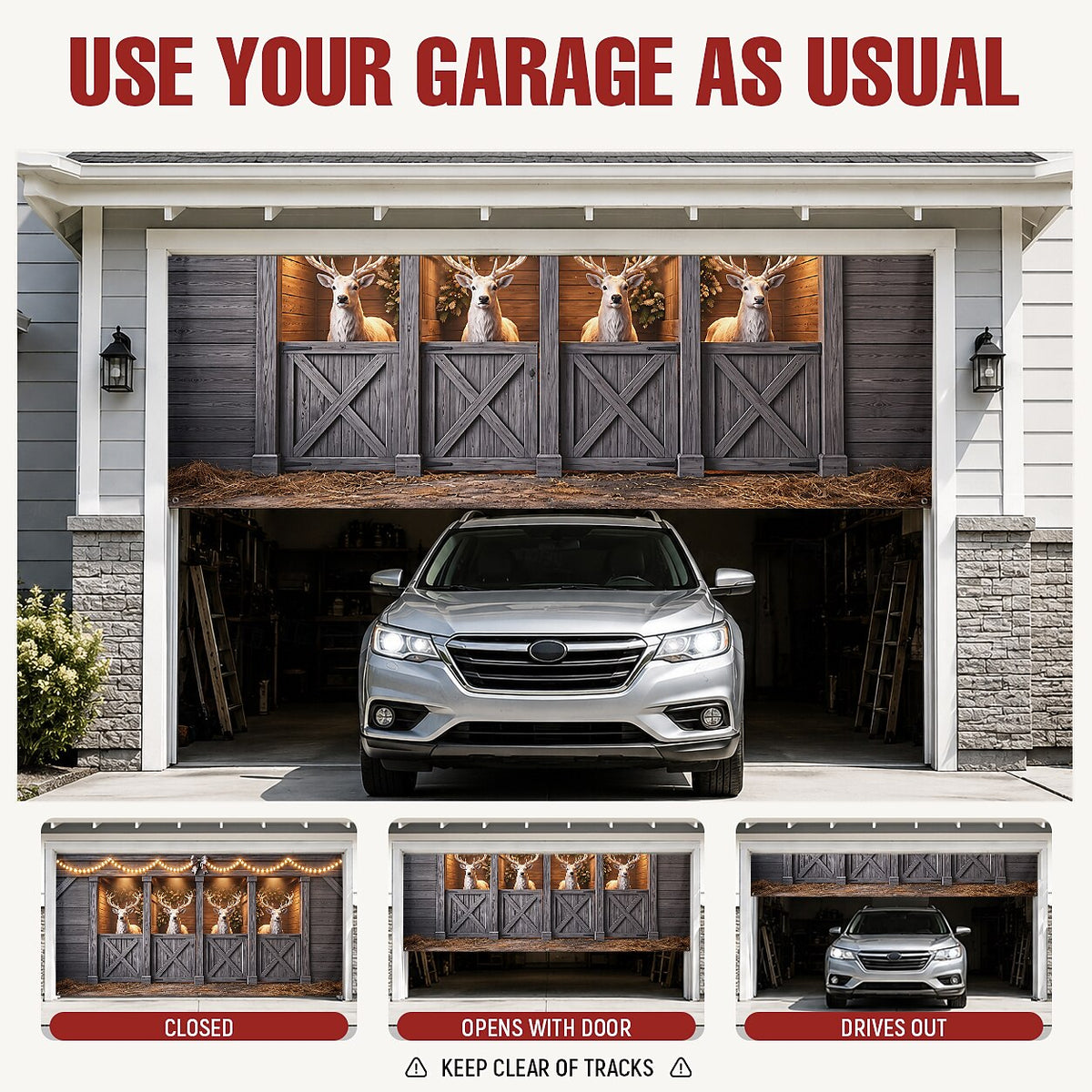 Christmas Garage Cover 3D Reindeer Barn Design