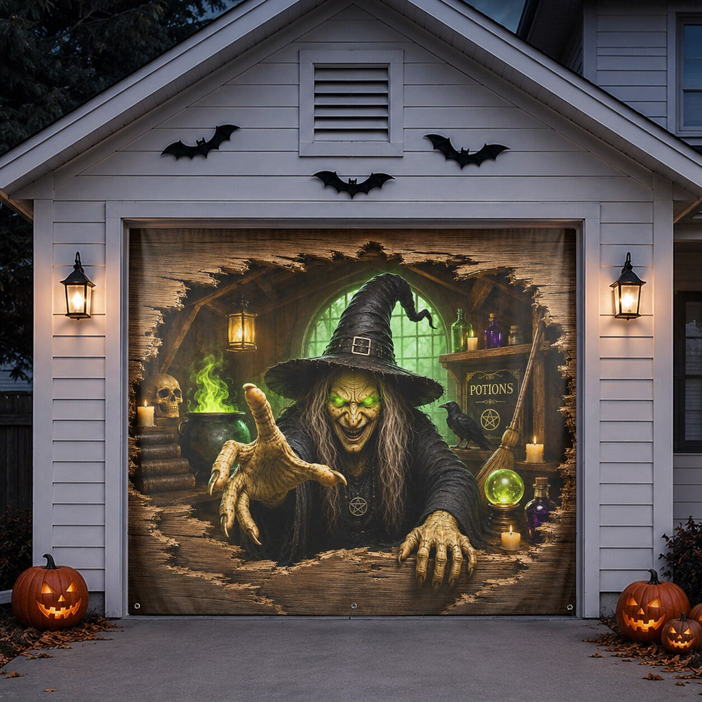 Halloween Witch Cauldron Garage Door Cover