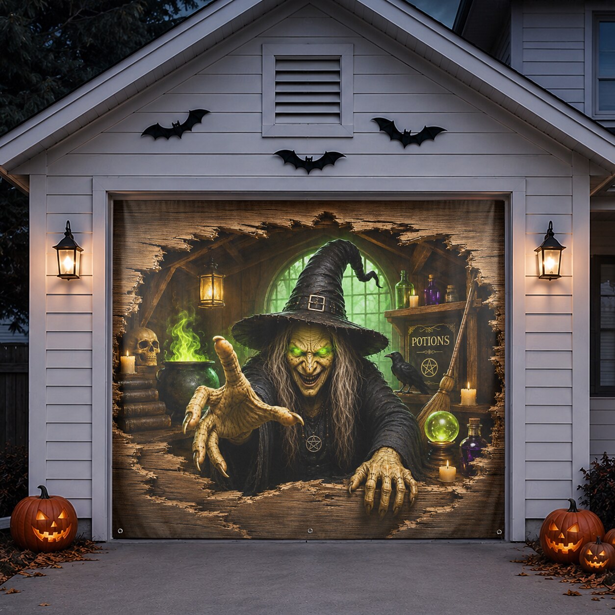 Halloween Witch Cauldron Garage Door Cover