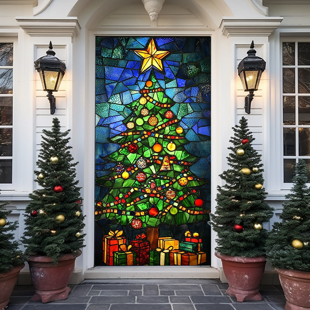 Stained Glass Christmas Tree Christmas Door Cover
