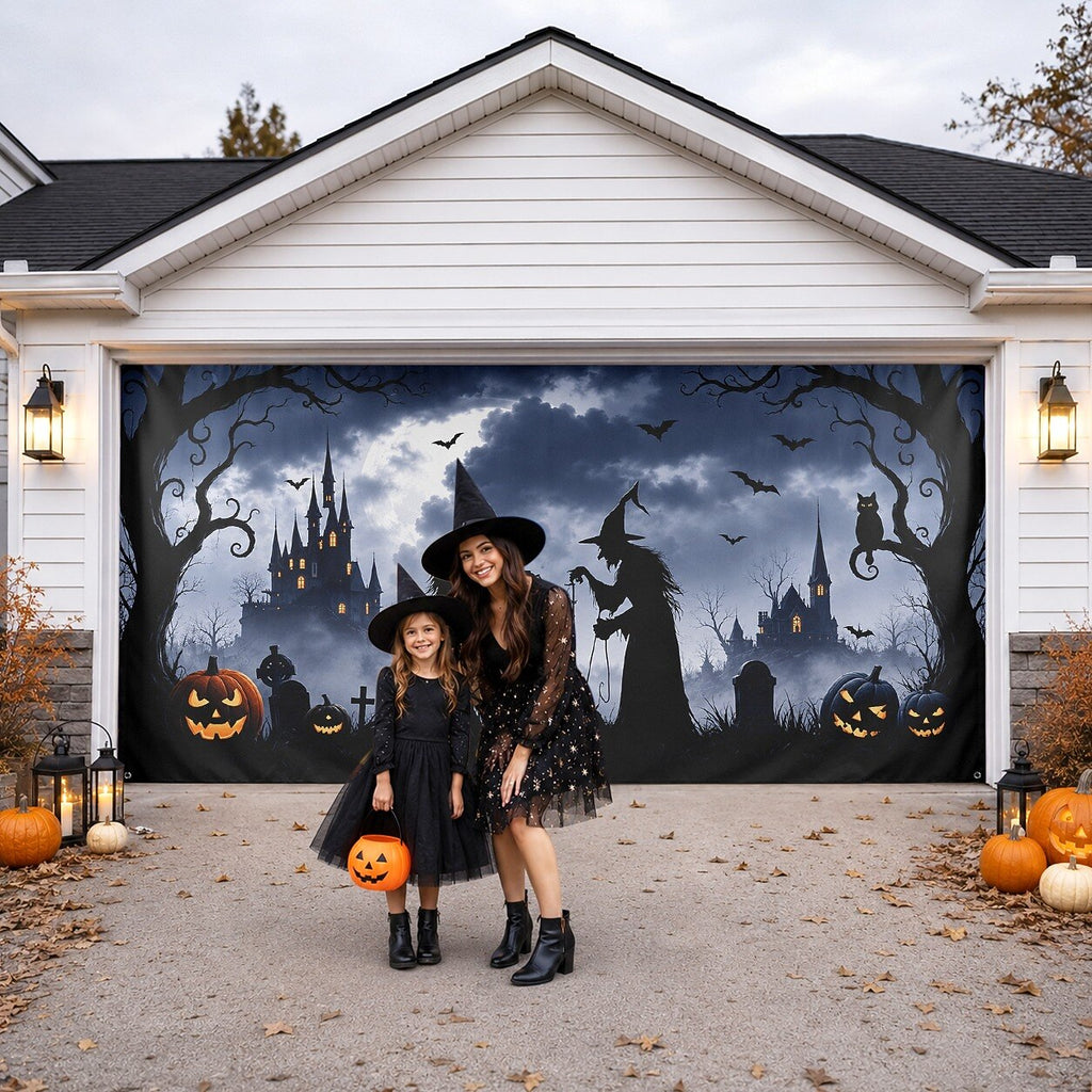 Witch Haunted Room Halloween Garage Door Cover