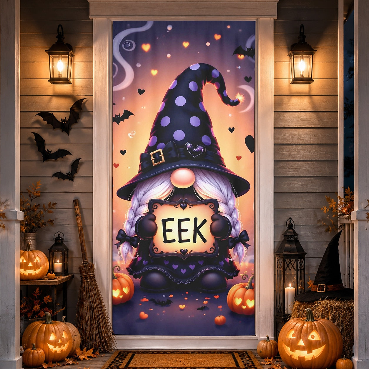 Gnome Boo Witch Pumpkin Banner Halloween Door Cover