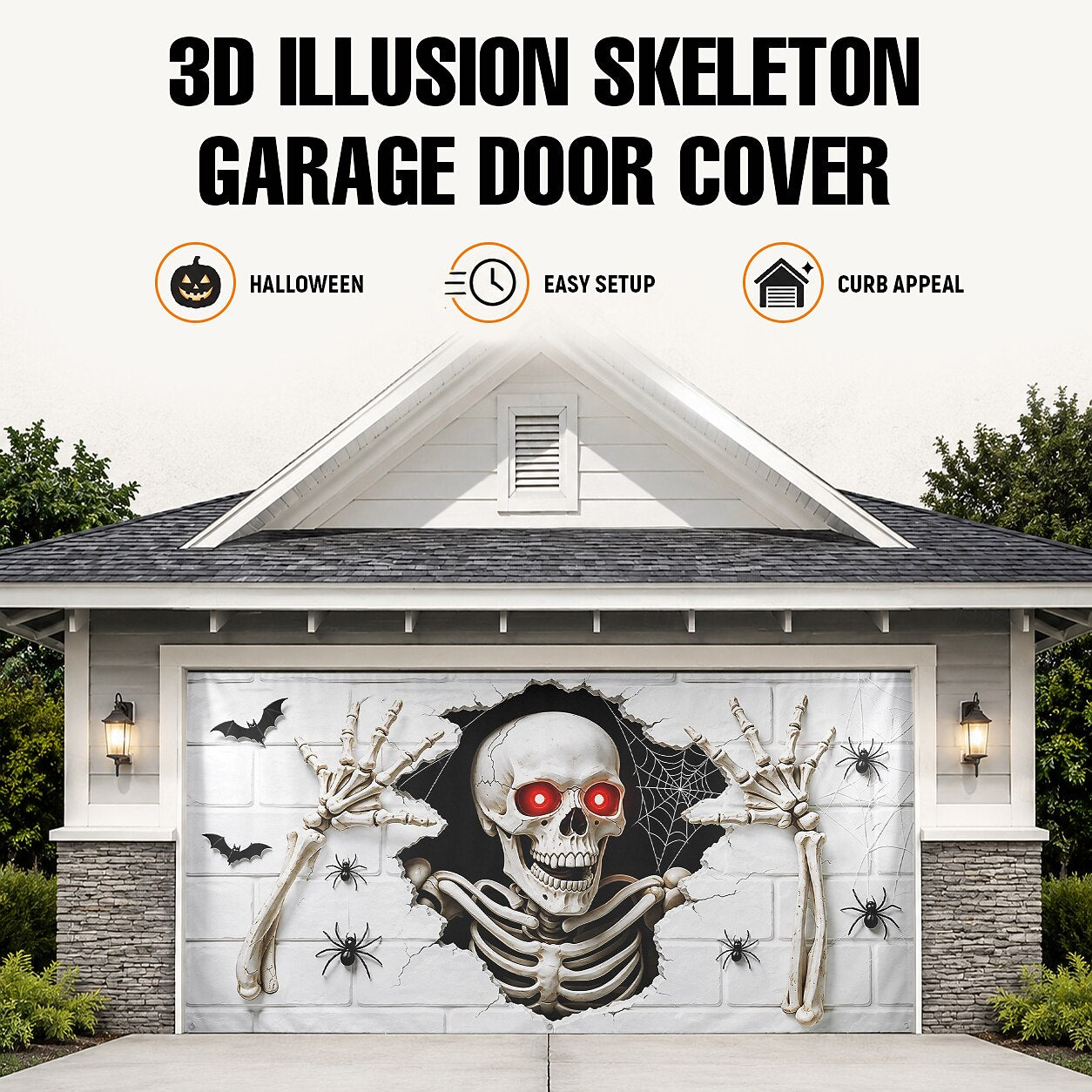 Halloween Skeleton Reaching Hands Garage Door Cover