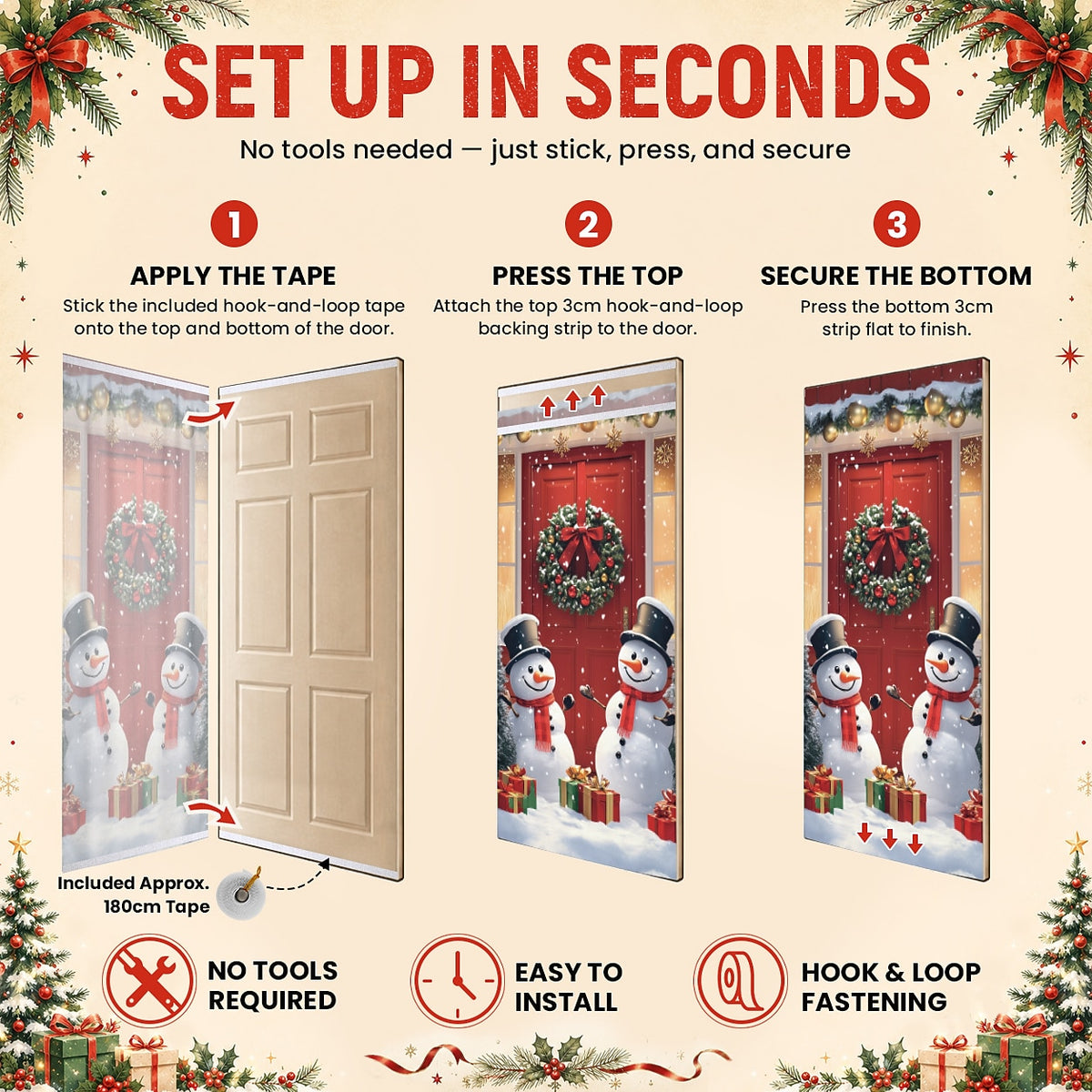 Cute Snowman in Winter Forest Christmas Door Cover