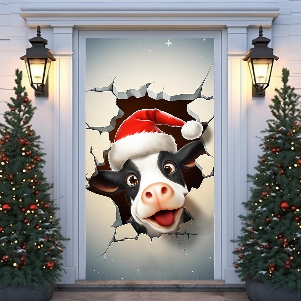 Festive Cow Christmas Door Cover
