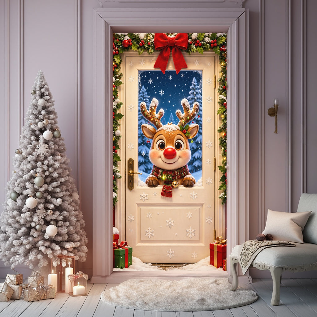 Cute Cartoon Animals Christmas Door Cover