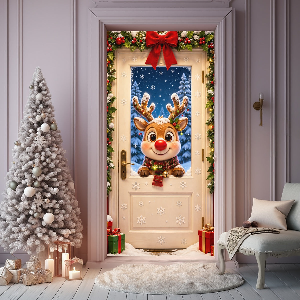 Cute Cartoon Animals Christmas Door Cover