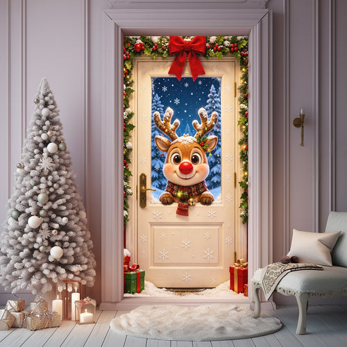 Cute Cartoon Animals Christmas Door Cover