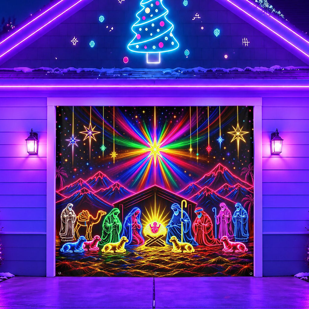 Blacklight Christmas Garage Cover UV Reactive Nativity Scene