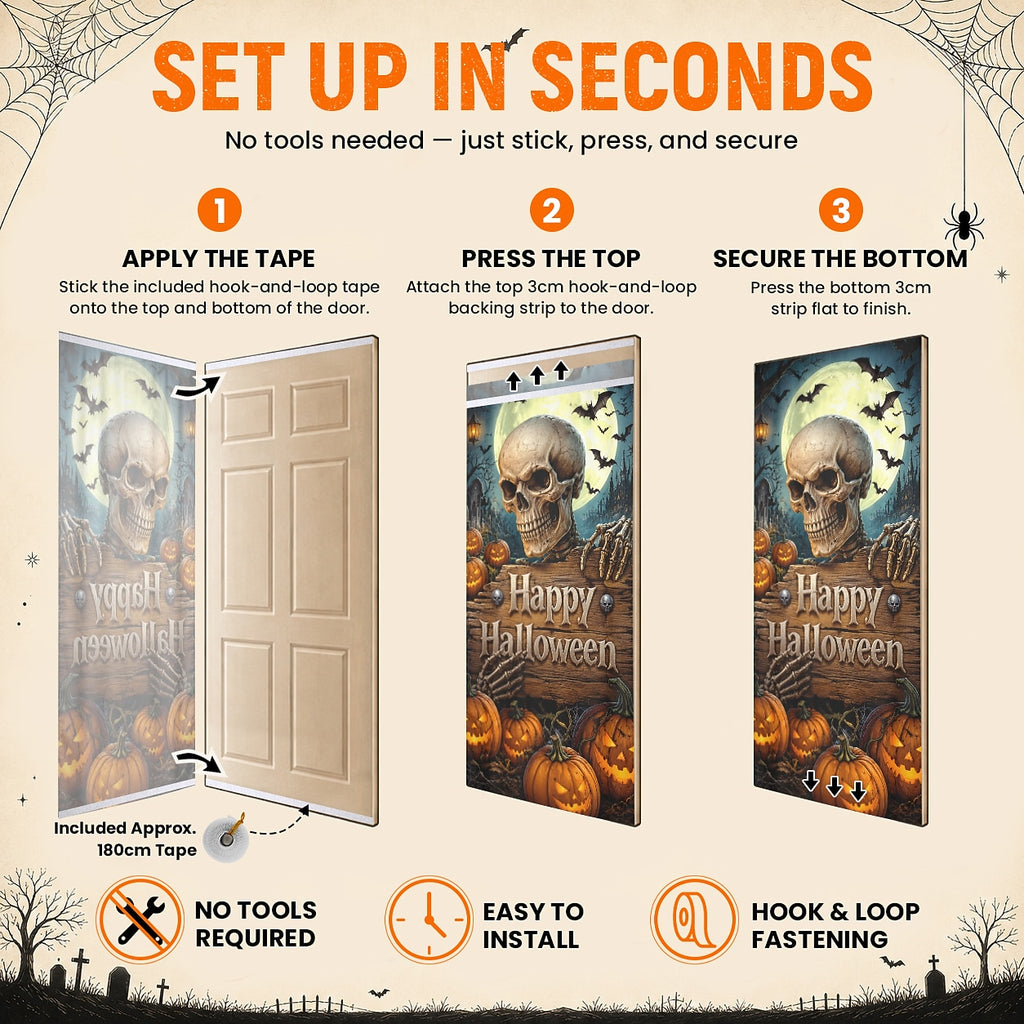 Reaper 3D Illusion Door Banner Halloween Door Cover Skull Moon Bat
