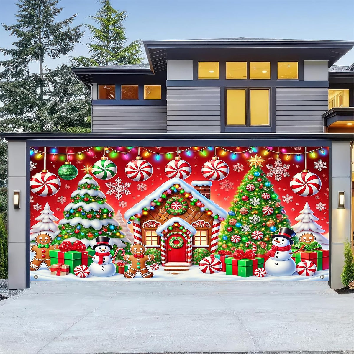 Gingerbread Snowman Christmas Garage Door Cover