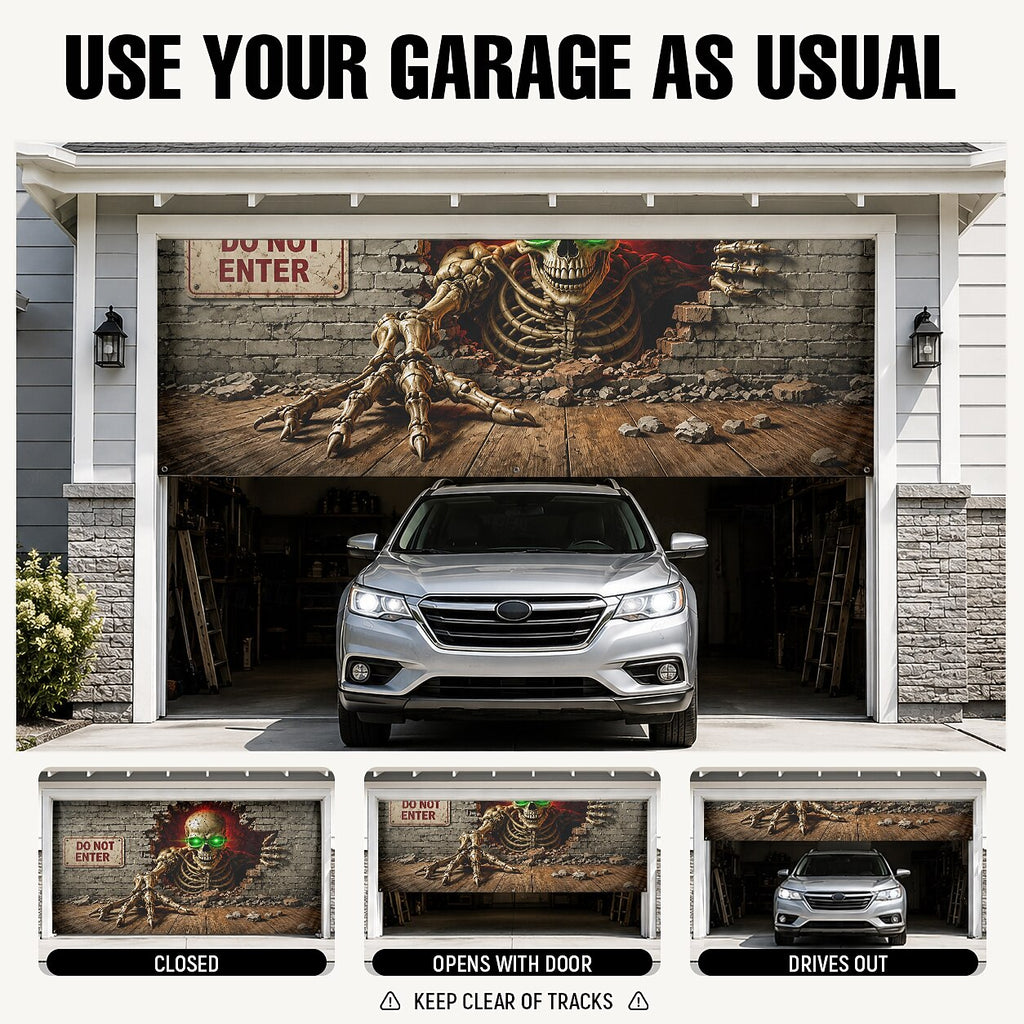 Halloween Green Glowing Eyes Skeleton Garage Door Cover