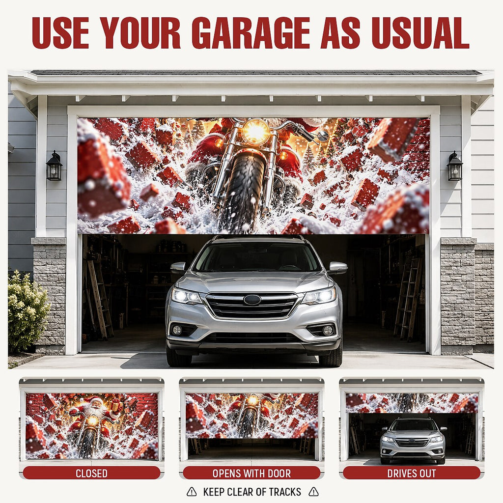 Christmas Garage Door Cover - Santa & Reindeer Holiday Design