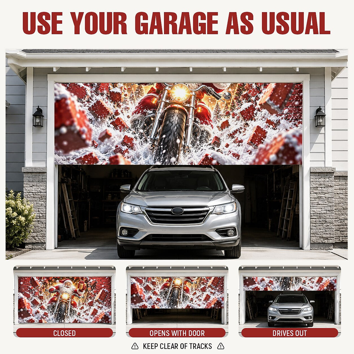 Christmas Garage Door Cover - Santa & Reindeer Holiday Design