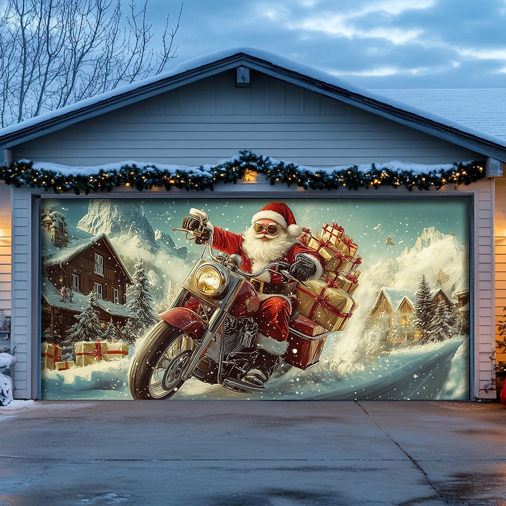 Santa Fireplace Garage Door Cover