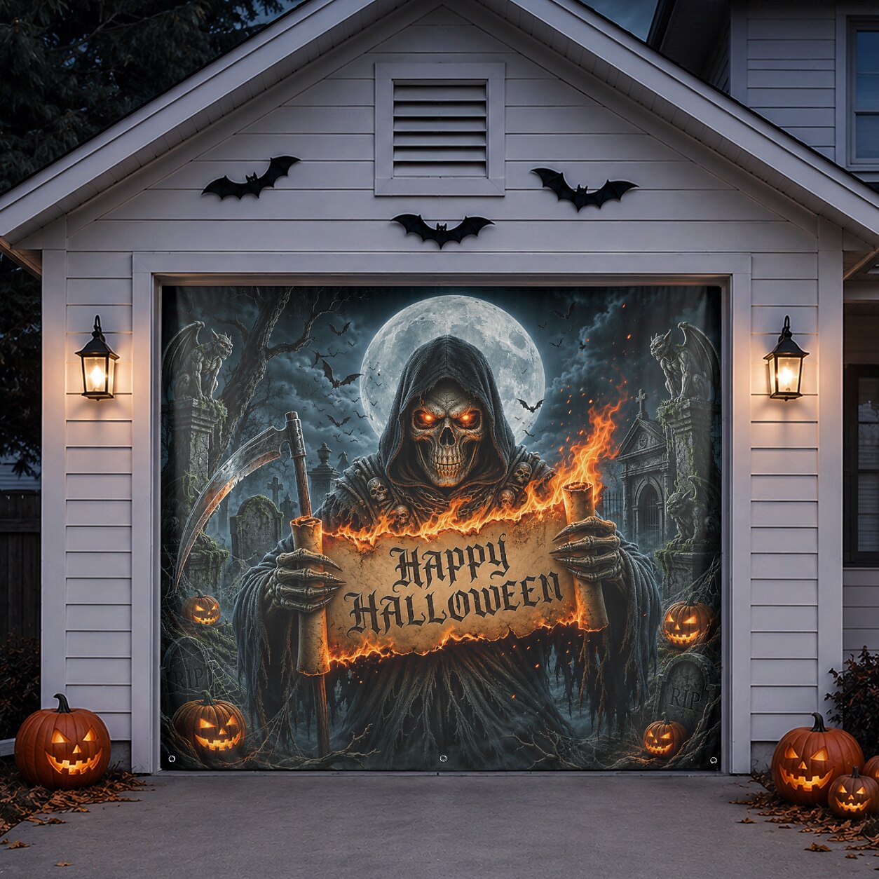 Halloween Grim Reaper Skull Garage Door Cover