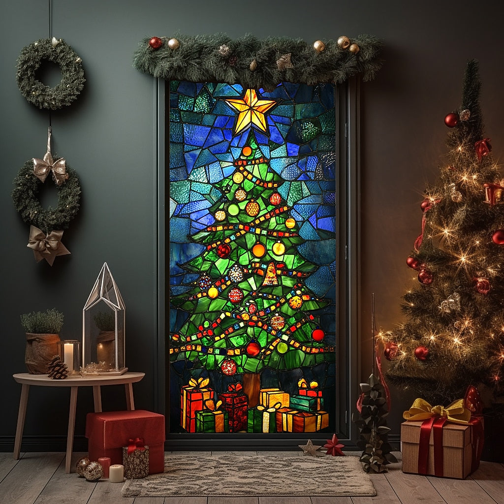 Stained Glass Christmas Tree Christmas Door Cover