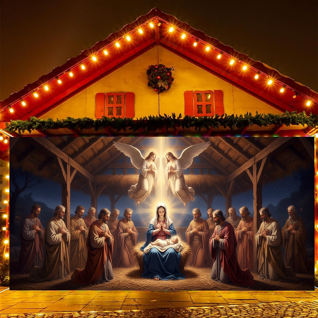 Nativity Scene Garage Door Cover