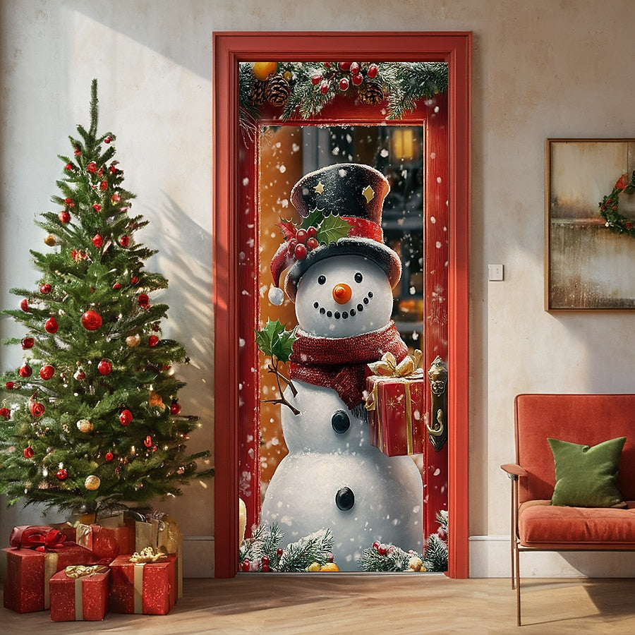 Snowman Christmas Door Cover