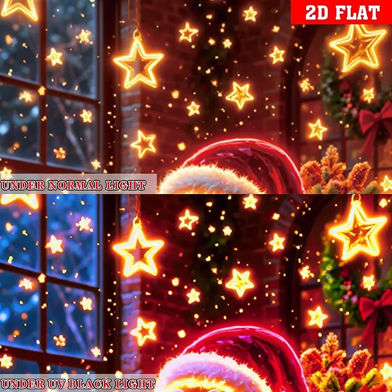 Blacklight Glowing Santa Claus & Christmas Tree Christmas Door Cover