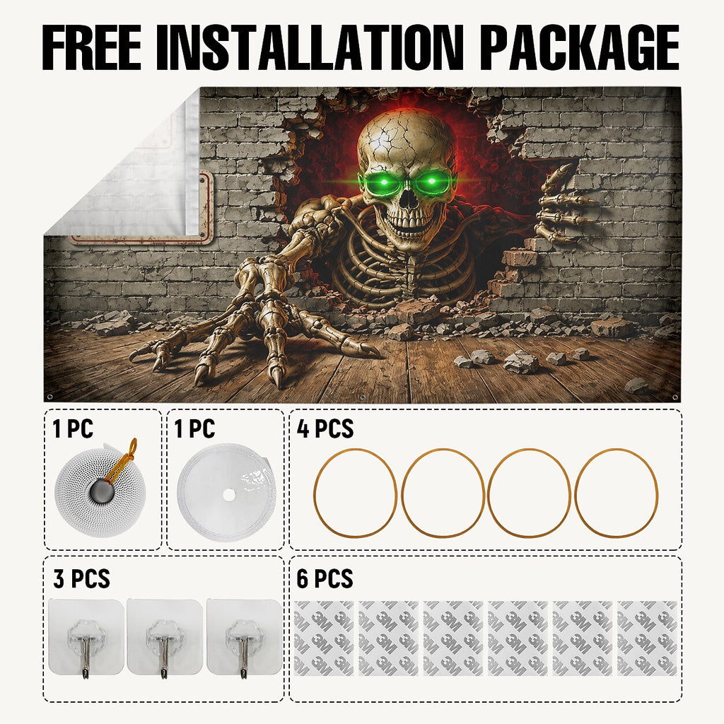 Halloween Green Glowing Eyes Skeleton Garage Door Cover