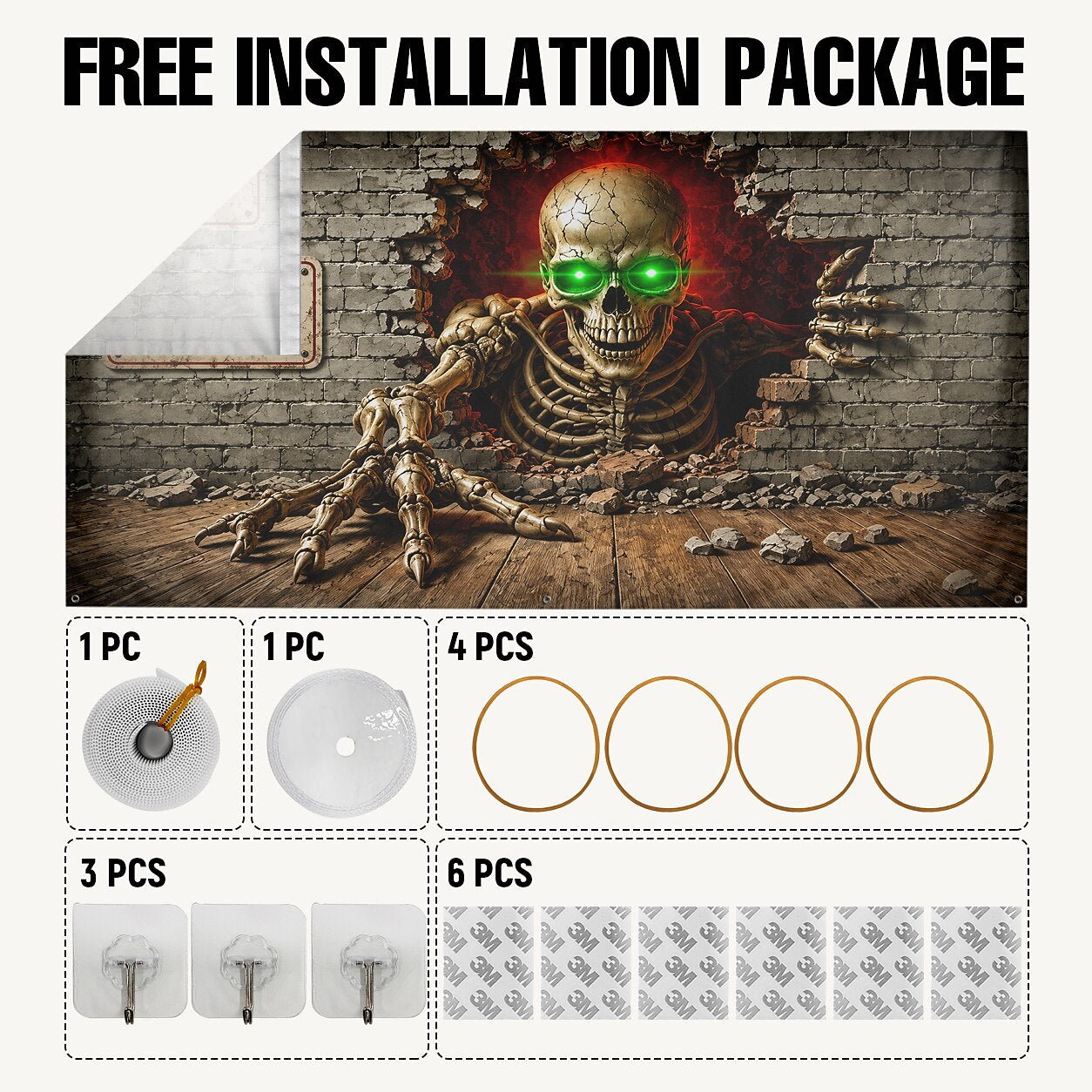 Halloween Green Glowing Eyes Skeleton Garage Door Cover