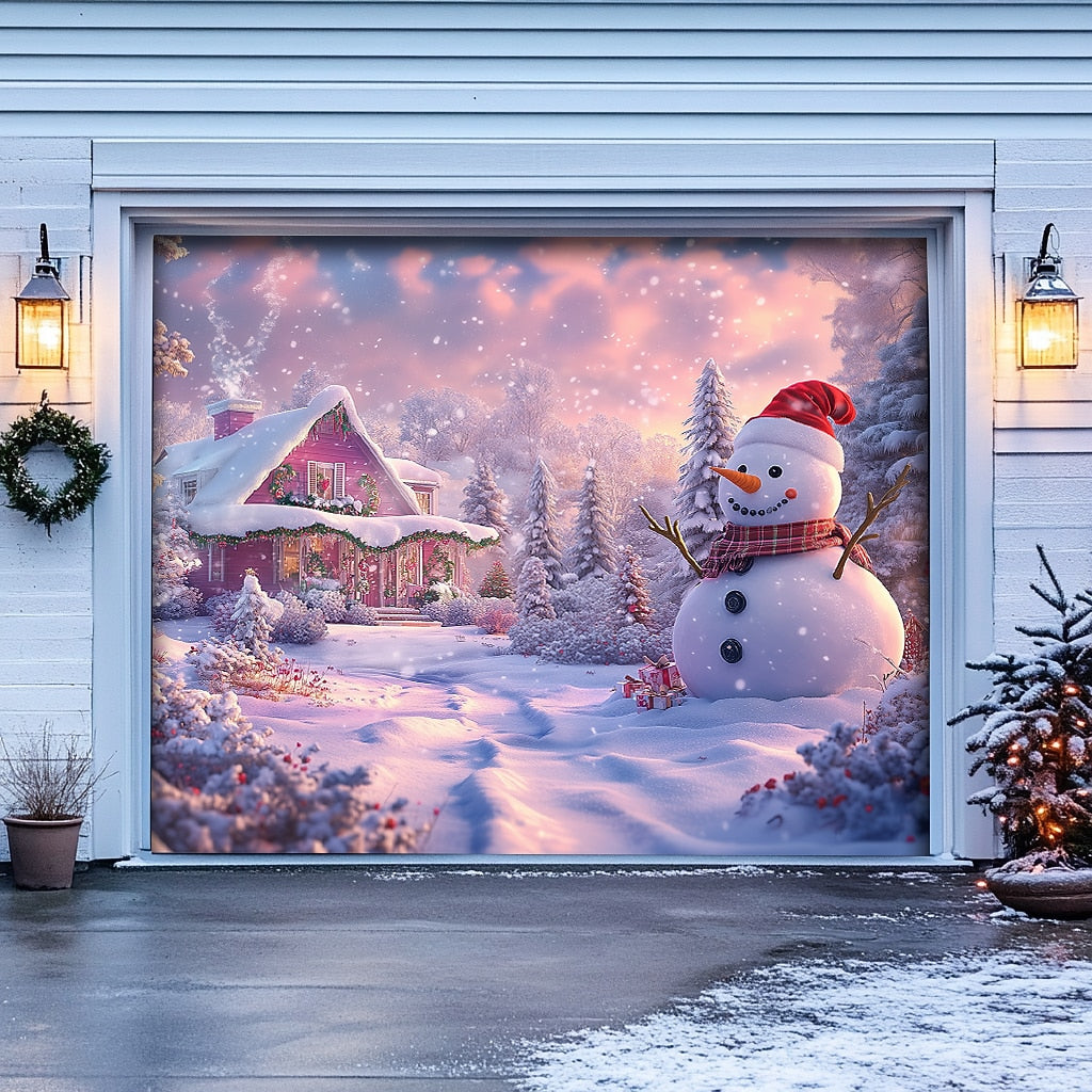 Snowman Christmas Garage Door Cover