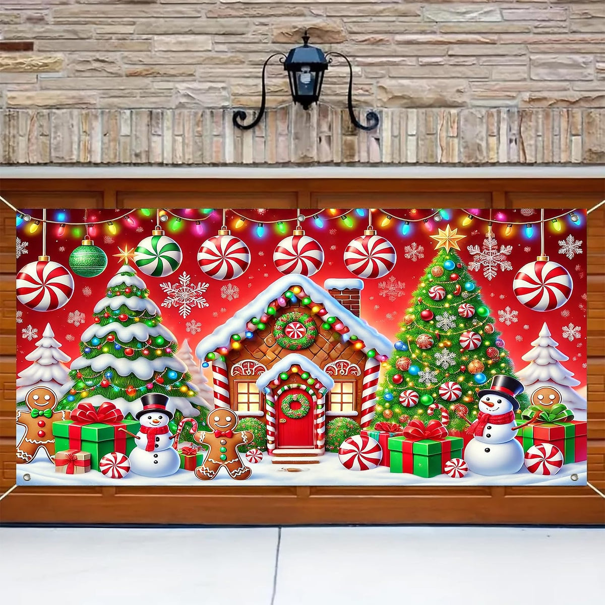 Gingerbread Snowman Christmas Garage Door Cover