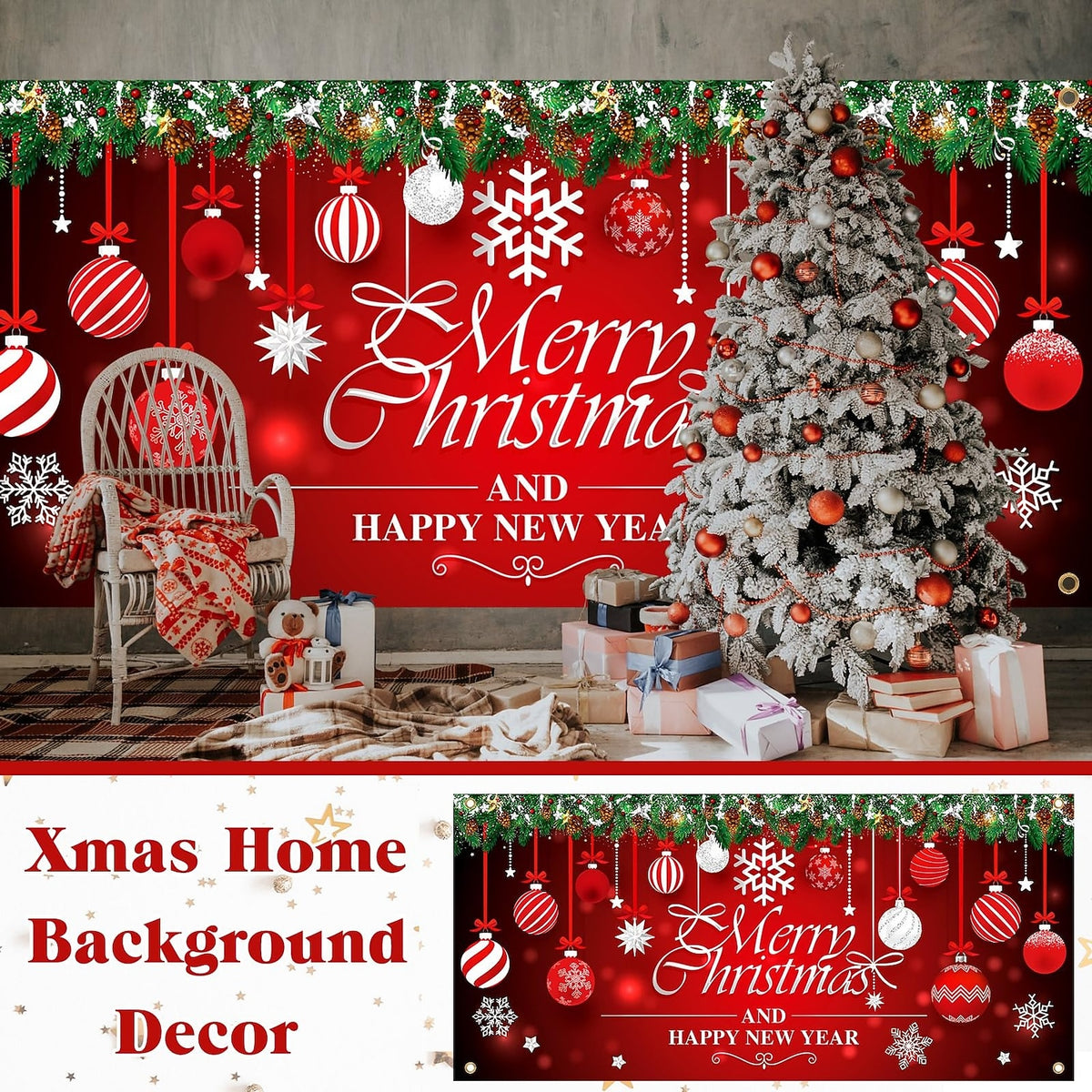 Red Ornament Christmas Garage Door Cover