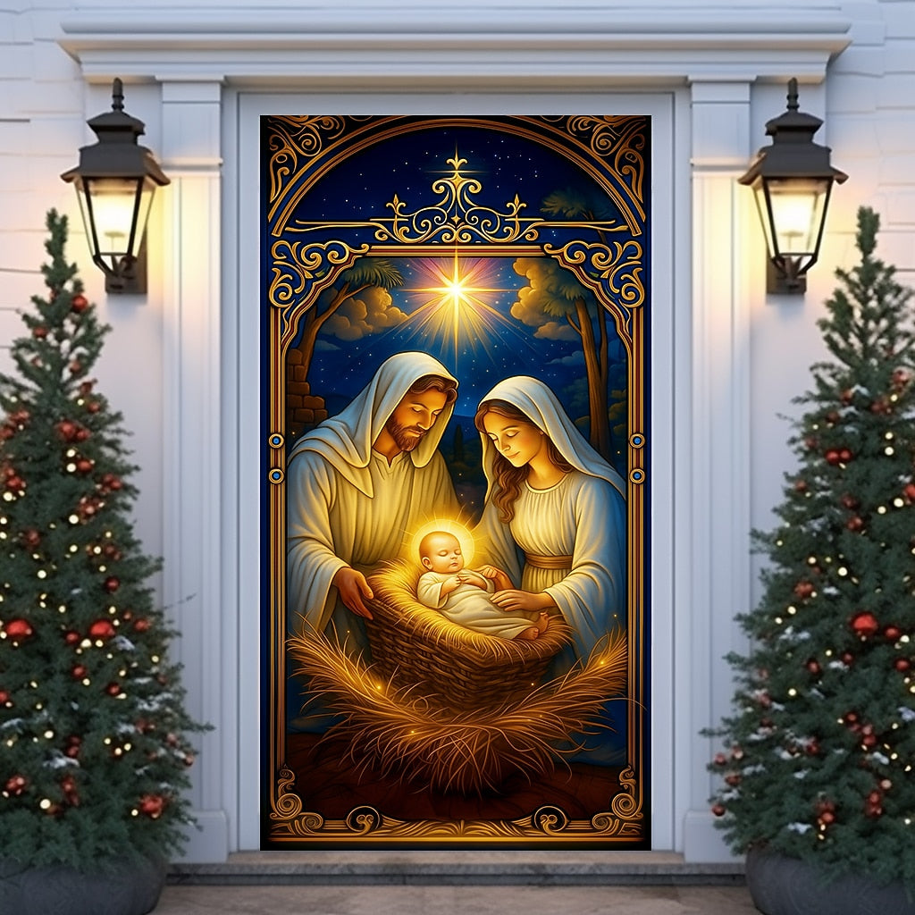 Nativity Scene Christmas Door Cover