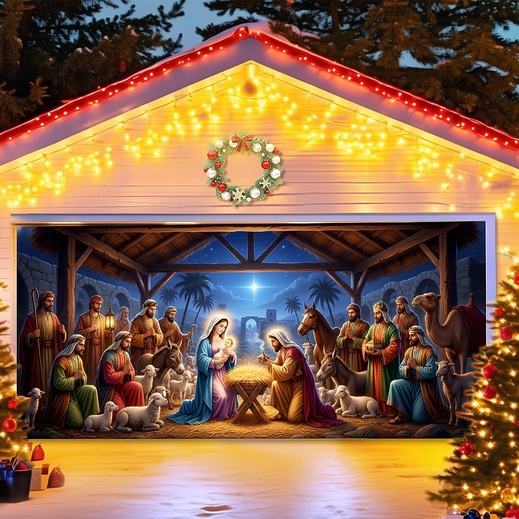 Nativity Christmas Garage Door Cover