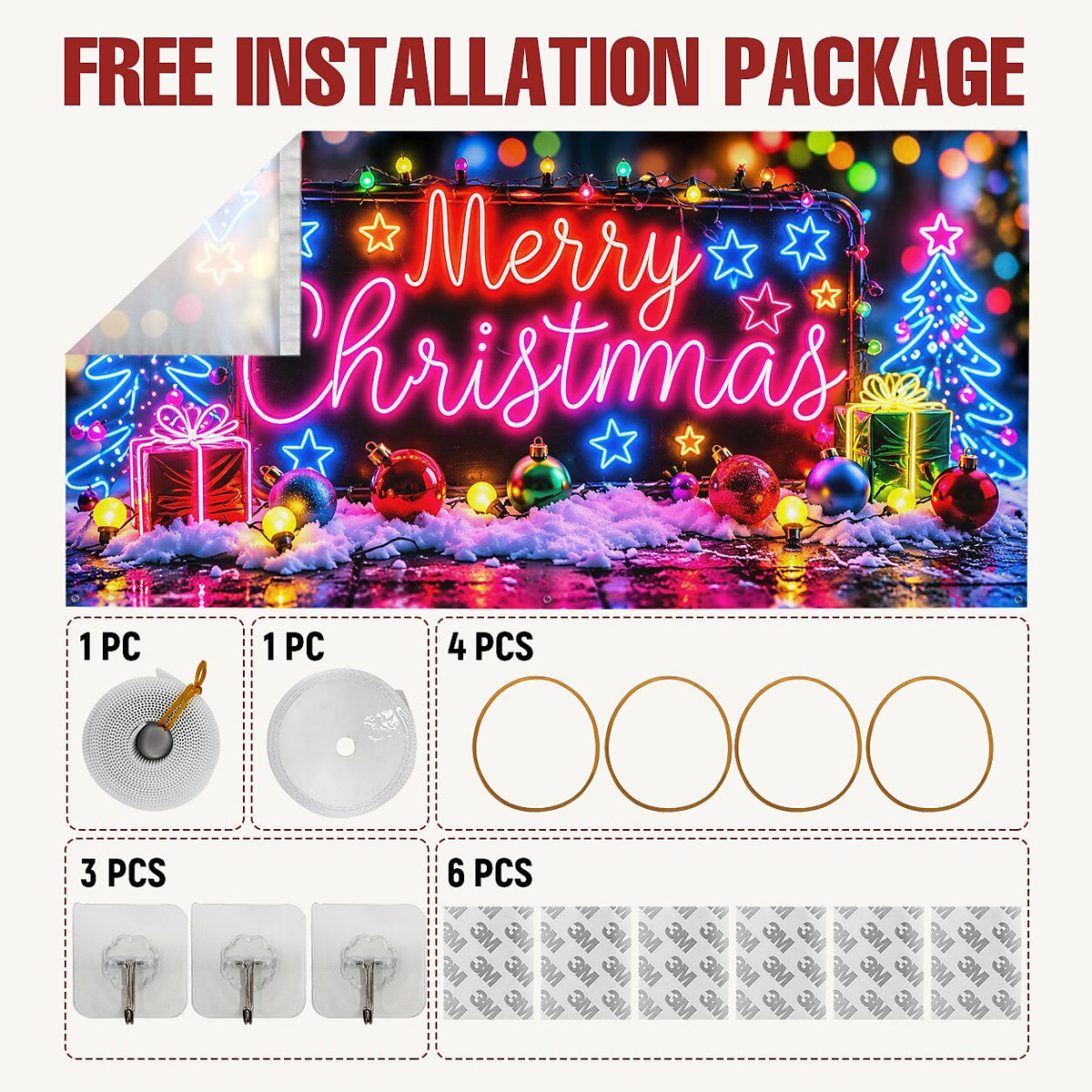 Blacklight Christmas Garage Door Cover - Neon Merry Christmas Tree Design