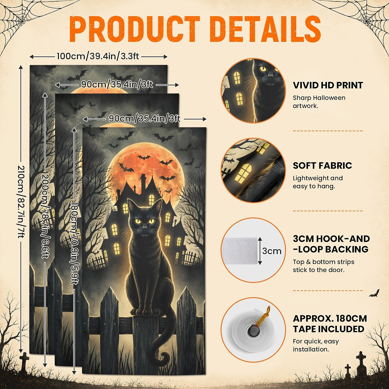 Flying Witch Full Moon Haunted House Banner Halloween Door Cover