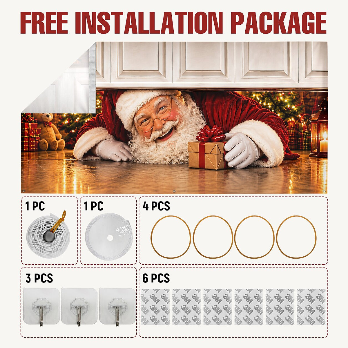 Christmas Garage Cover 3D Santa Peeking Out