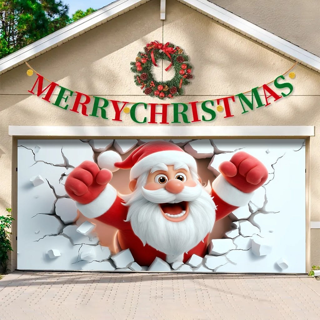 3D Santa Breakthrough Garage Door Cover