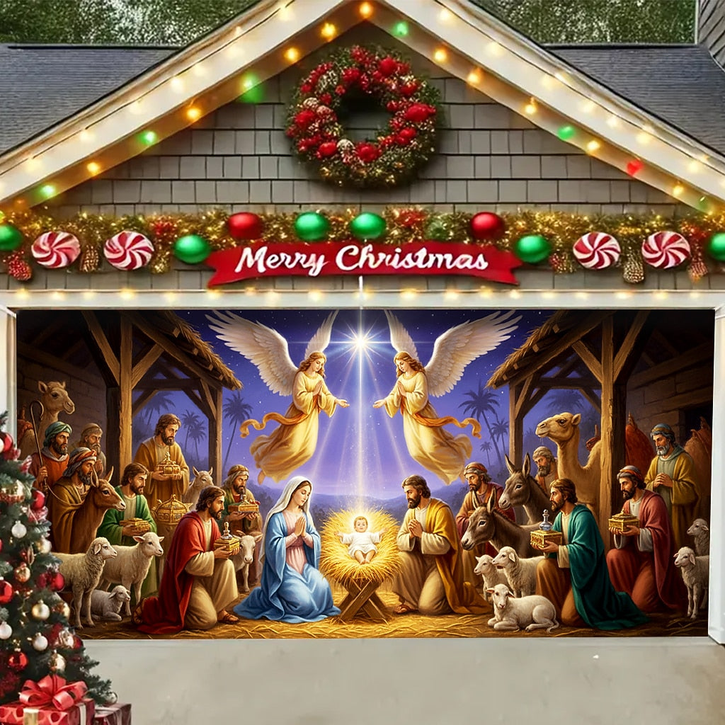 Nativity Scene Garage Door Cover