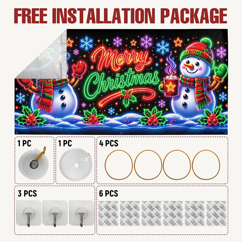 Blacklight Christmas Garage Cover UV Reactive Merry Christmas Snowman