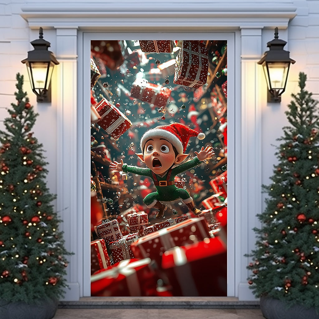 Joy Elf Christmas Door Cover