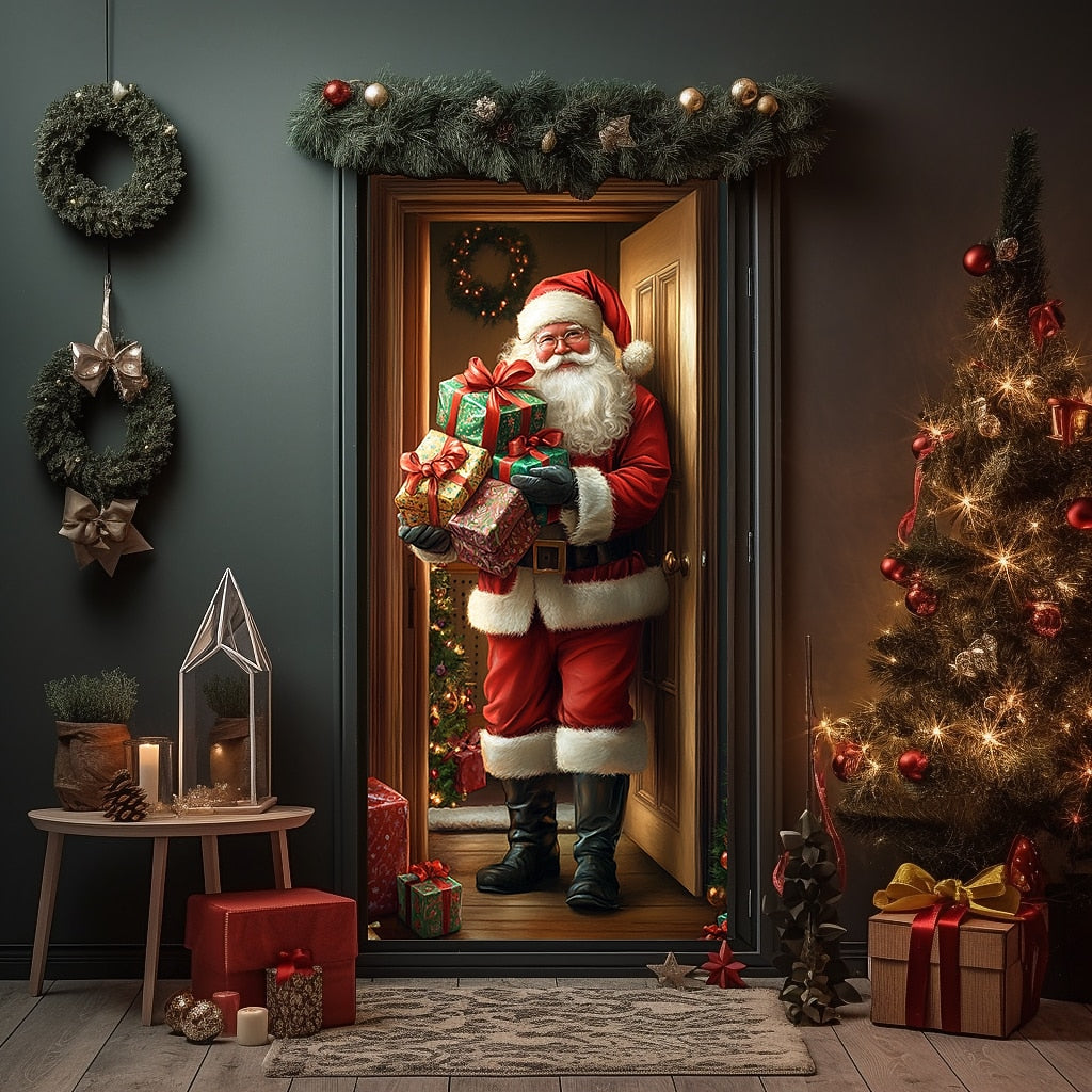 Santa Delivering Gift Christmas Door Cover