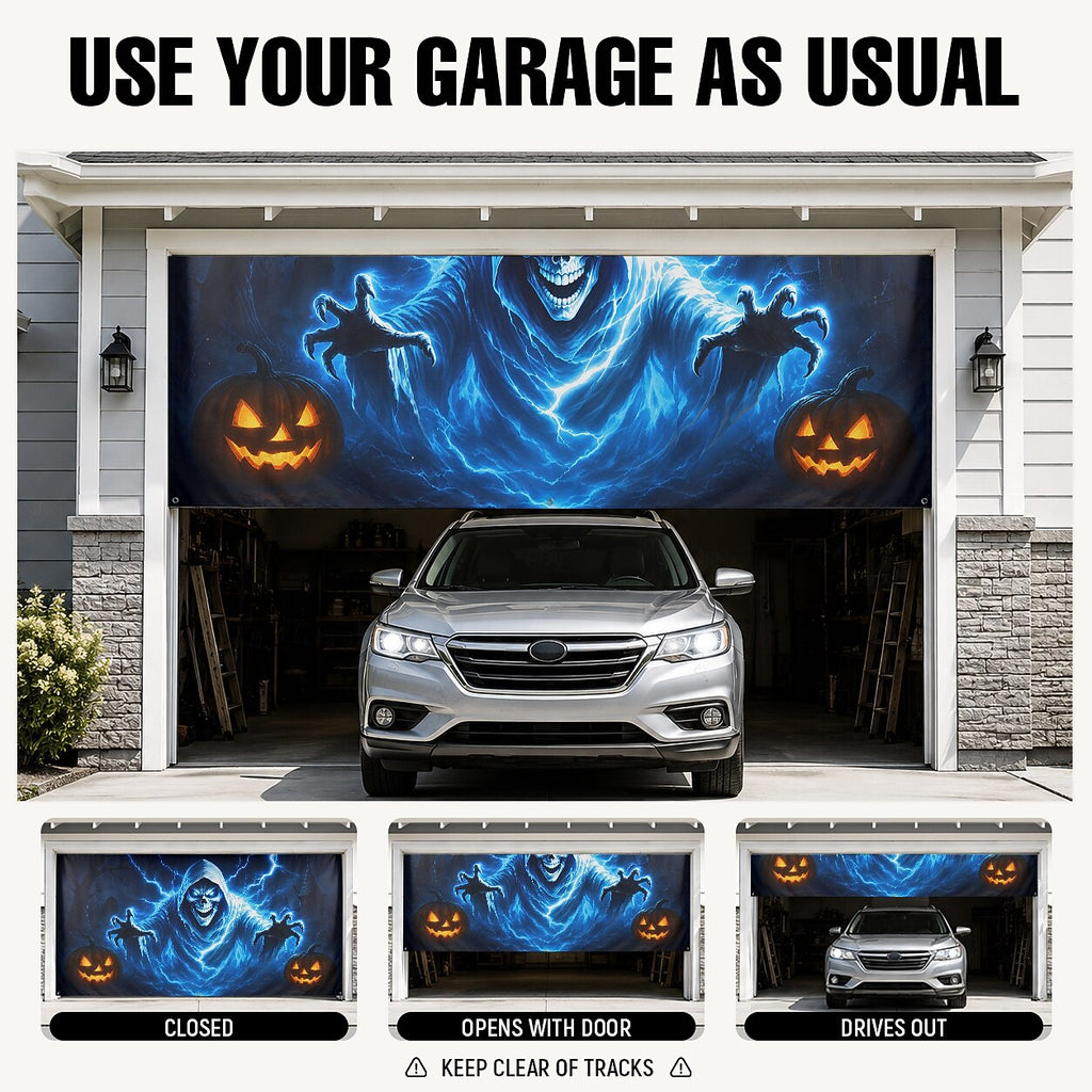 Halloween Blue Grim Reaper Garage Door Cover