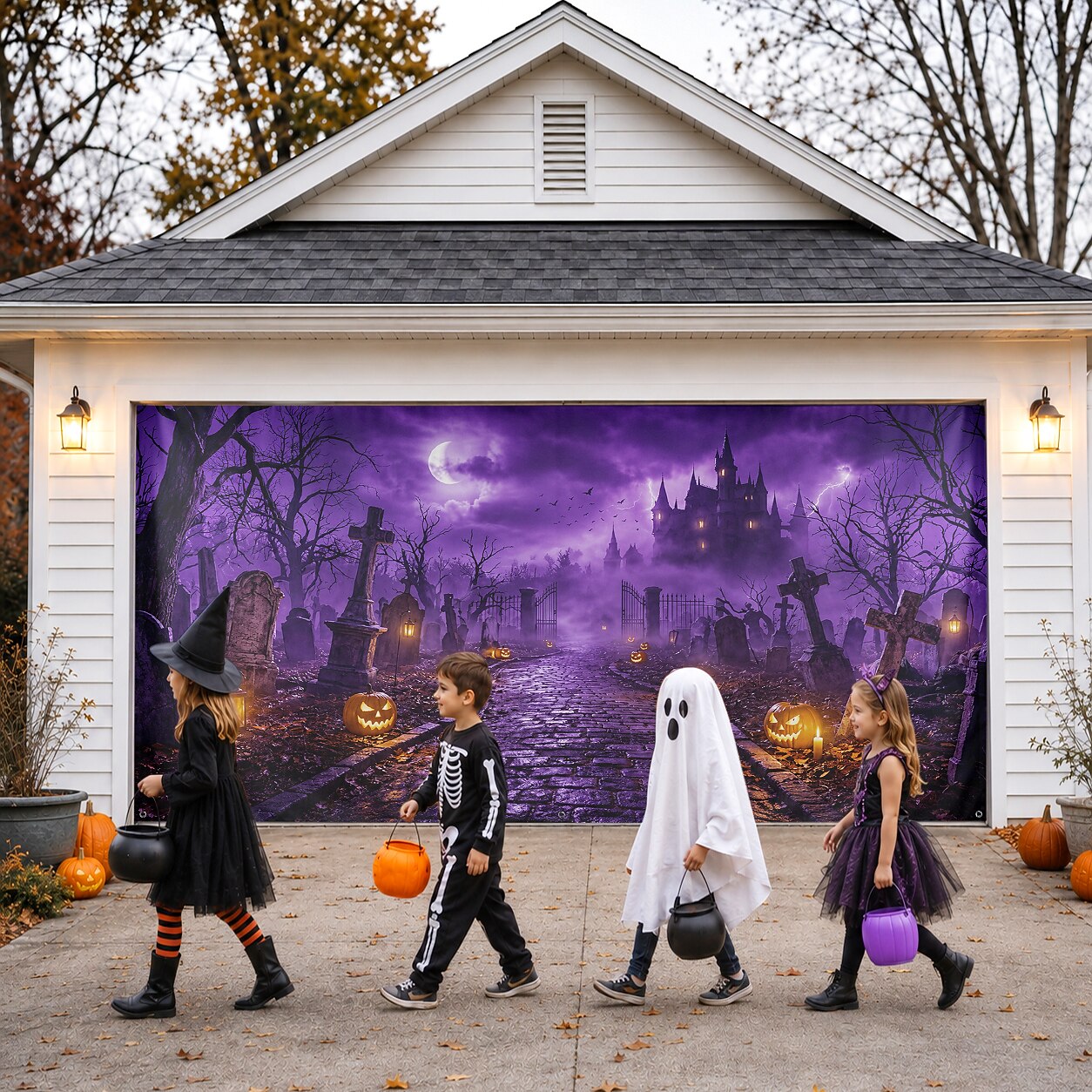 Halloween Haunted Graveyard Garage Door Cover