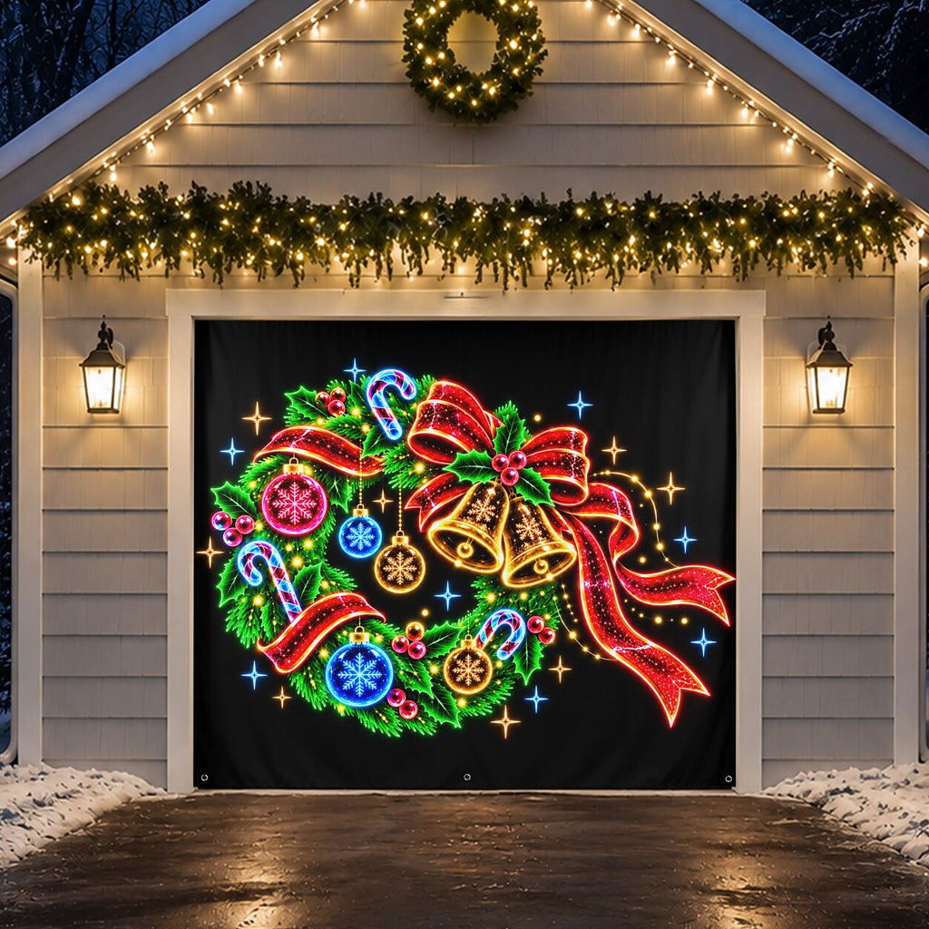 Blacklight Christmas Garage Cover UV Reactive Wreath & Ornaments
