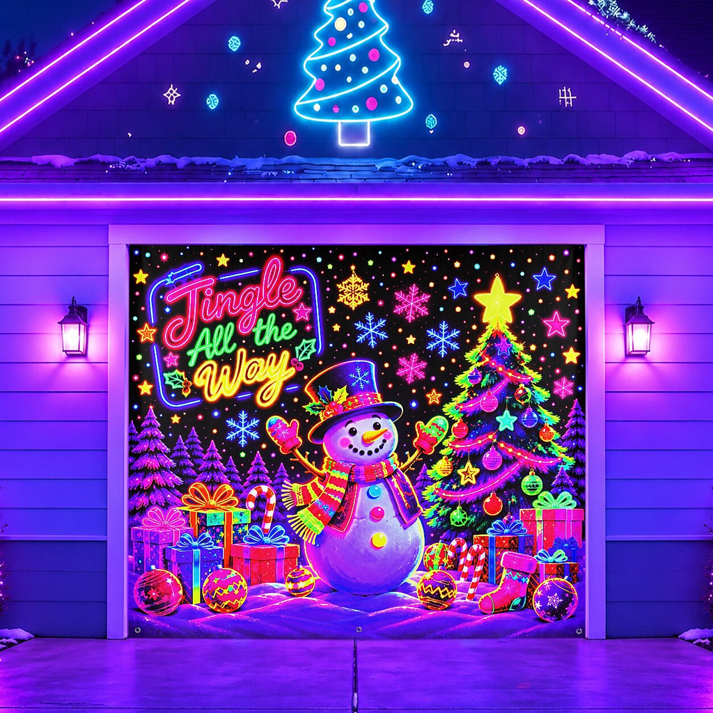 Blacklight Christmas Garage Cover UV Reactive Snowman