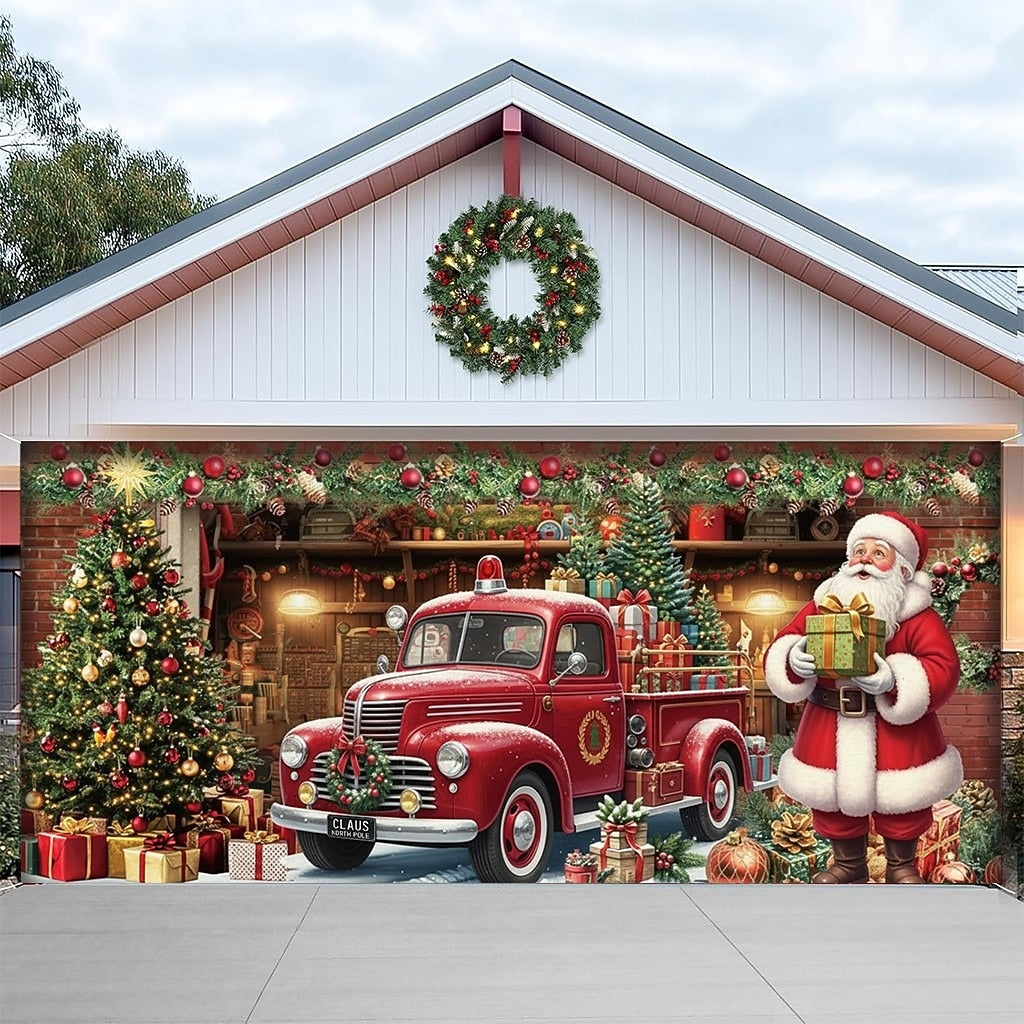 Santa Christmas House Garage Door Cover