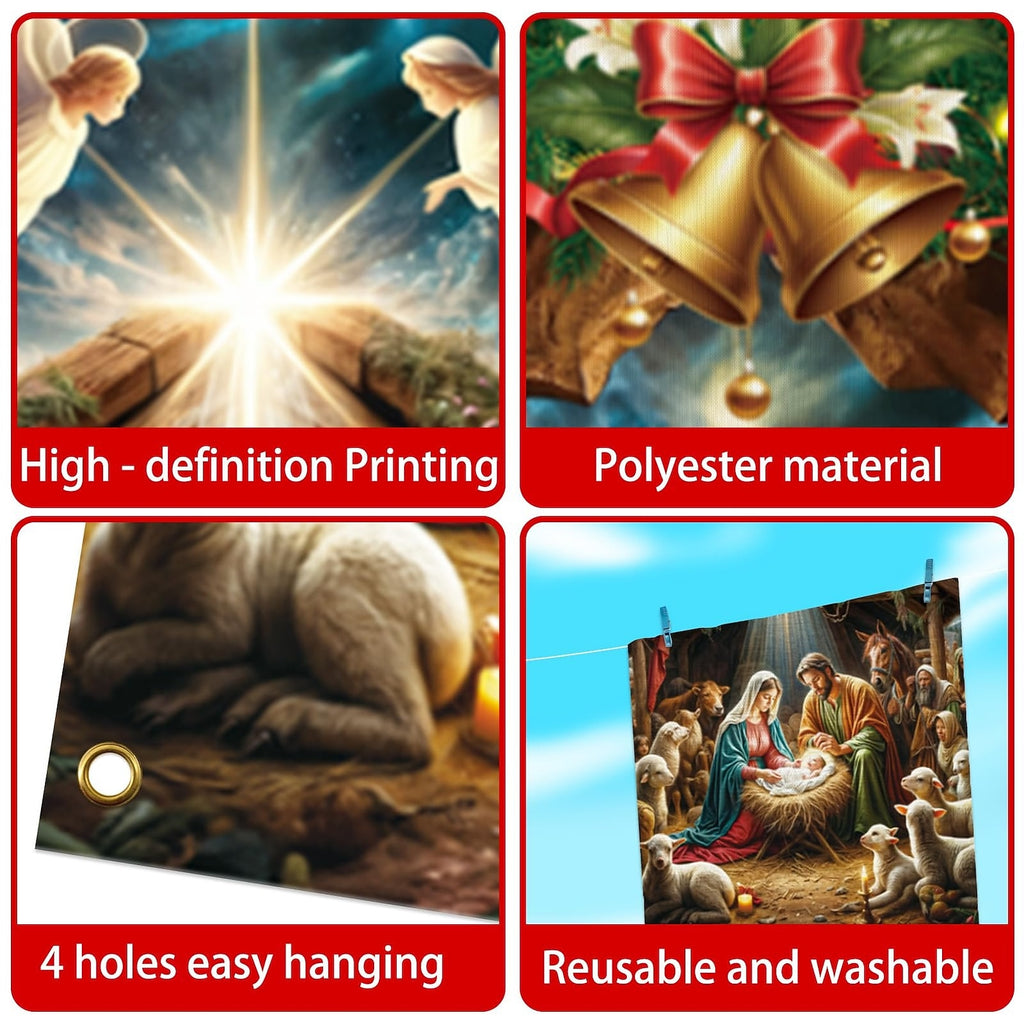 Nativity Scene & Christmas Wreath Christmas Door Cover